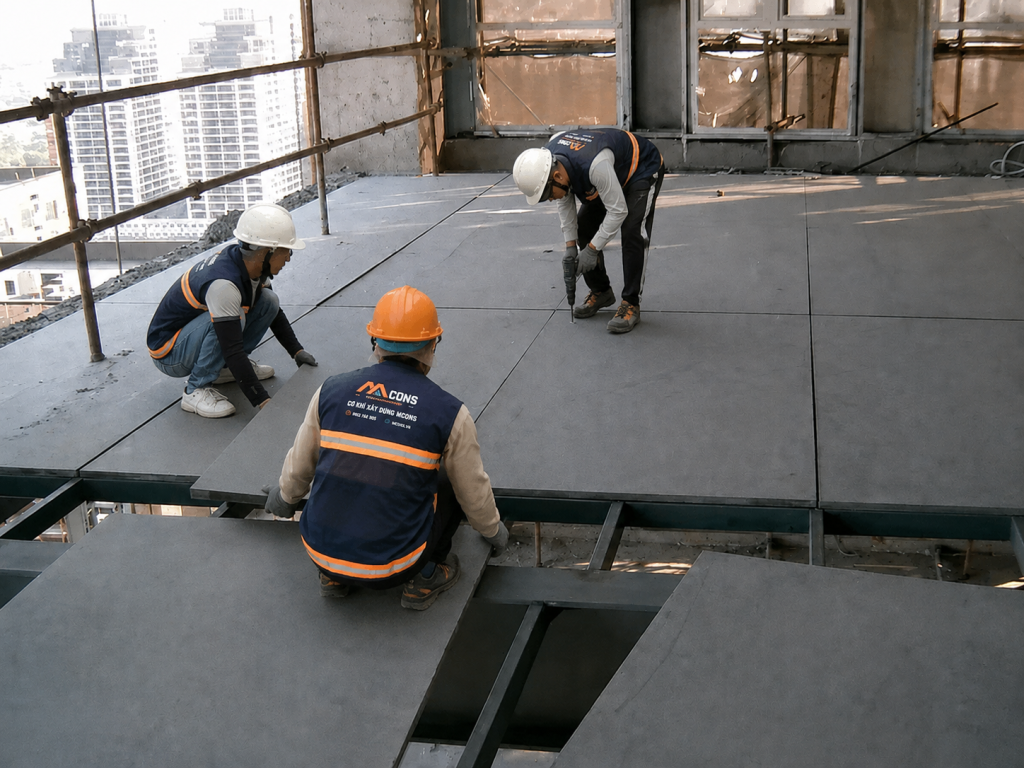 Thi công lắp đặt sàn Cemboard trên khung thép tại TP.HCM - MCONS